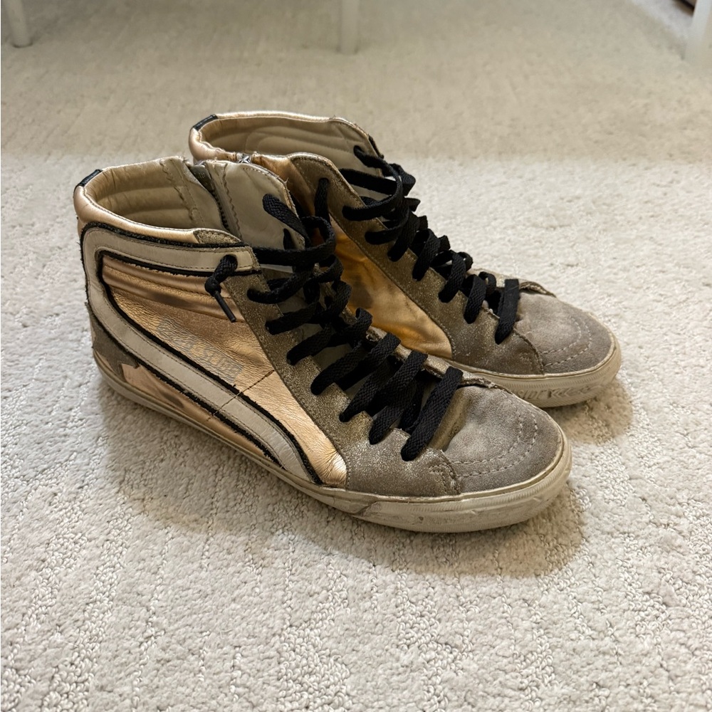 Golden Goose High-Top Sneakers in Rose Gold and Black